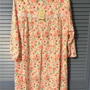 Celestial Dreams Gown 2X New With Tags Knit Pink Floral Midi Length 3/4 Sleeve